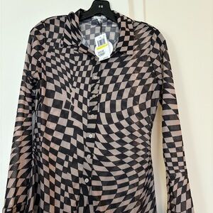 Mango Black and Cream Long Sleeve Dress